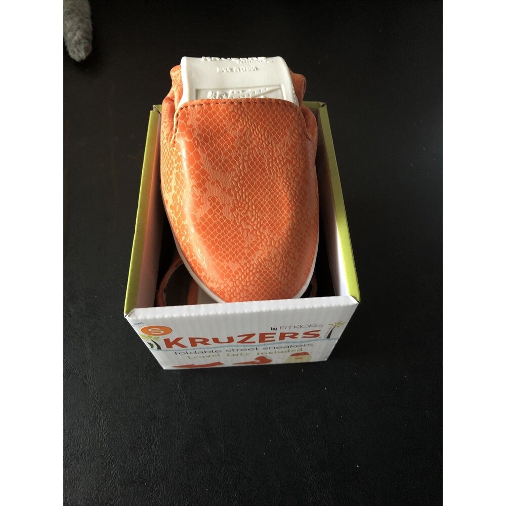 FitKicks Kruzers Foldable Slip-on Street Sneakers With Tote Size Small Orange